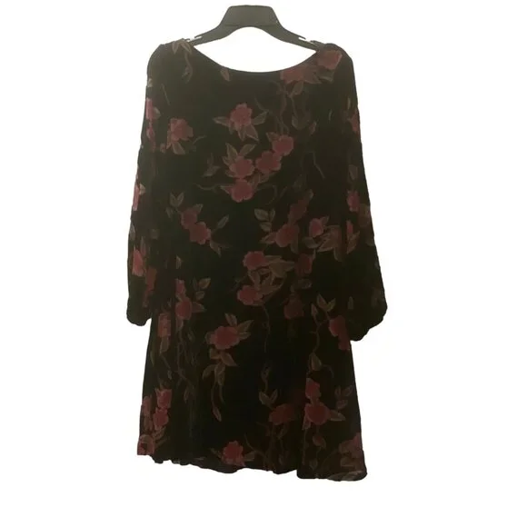 JESSICA HOWARD Black Velvet Burnout Floral‎ Balloon Sleeve Dress 90s Y2K 12 - Picture 8 of 16